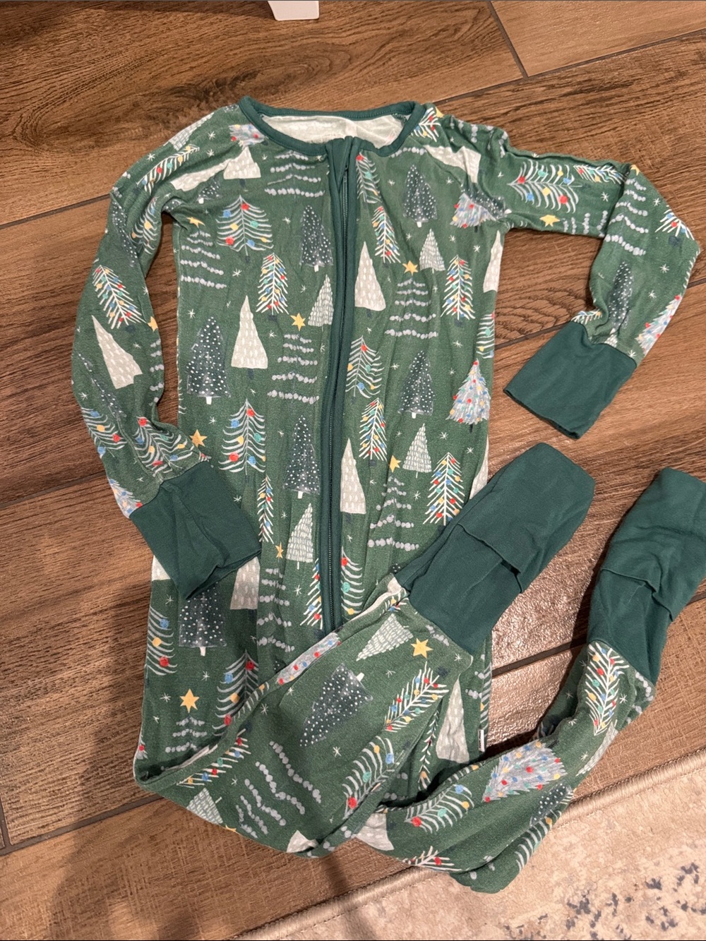 Little Sleepies Green Holiday Tree Print Zip Footie